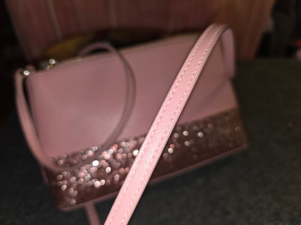Kate Spade Greta Court Ramey Crossbody Dusty Peony Pink Saffiano Glitter Purse